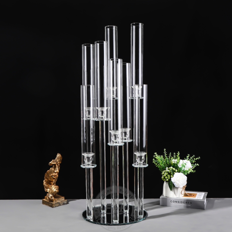 Candelabra 8-Arms Clear Glass 36 Inch Tall Tiered Heights Wedding Decor