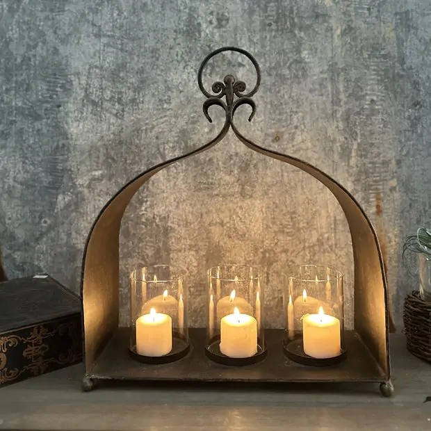 Candelabra, Cast Iron Triple Arm Design, Distressed Matte Black Finish