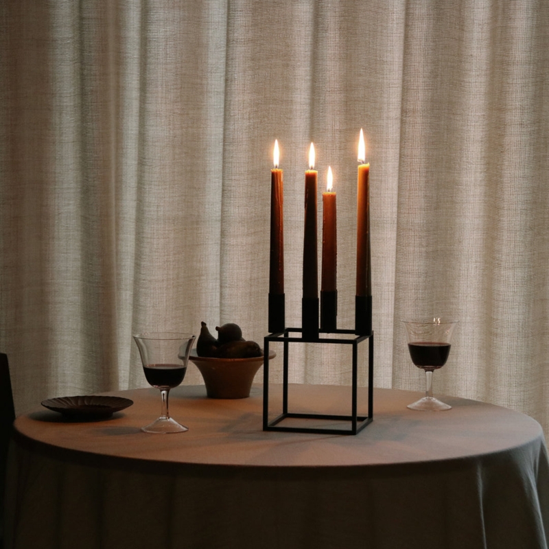 Candelabra Cubic Geometric Frame, Matte Black Industrial Decor.