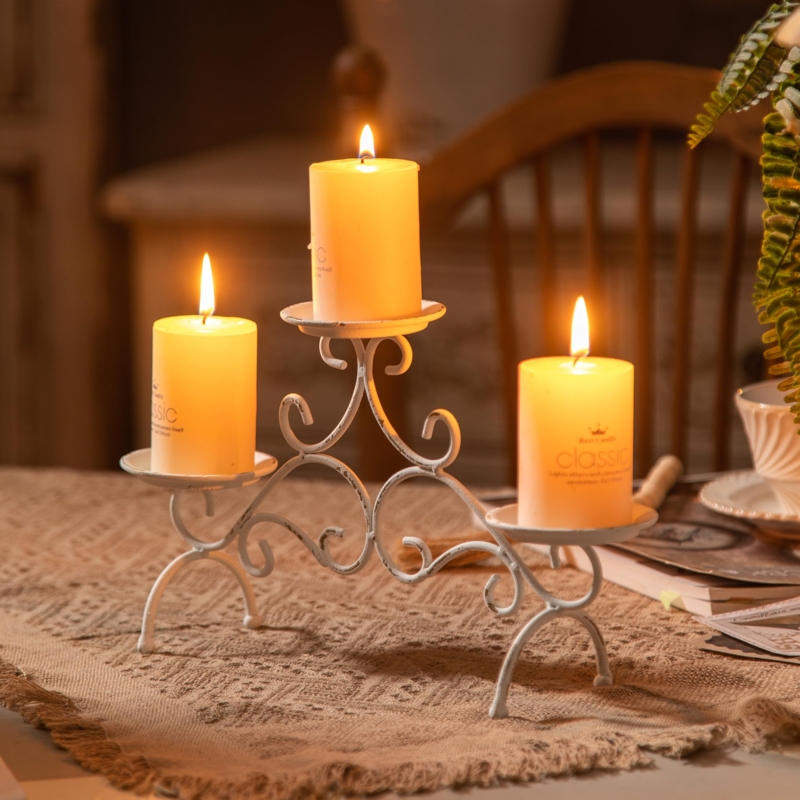 Candelabra Curved Scrollwork Arms Whitewashed Shabby Chic Mantel