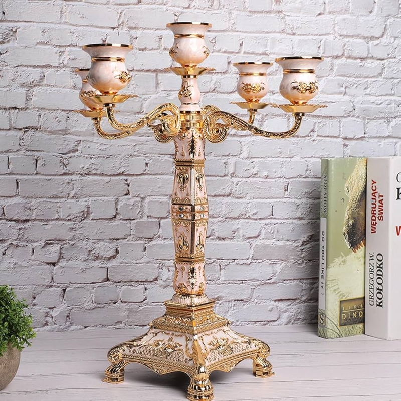 Candelabra Five Arm Design Silver Embossed Detailing Baroque Style
