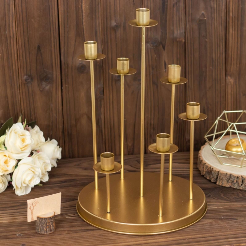 Candelabra Gold Seven Arm Staggered Taper Stand Glam