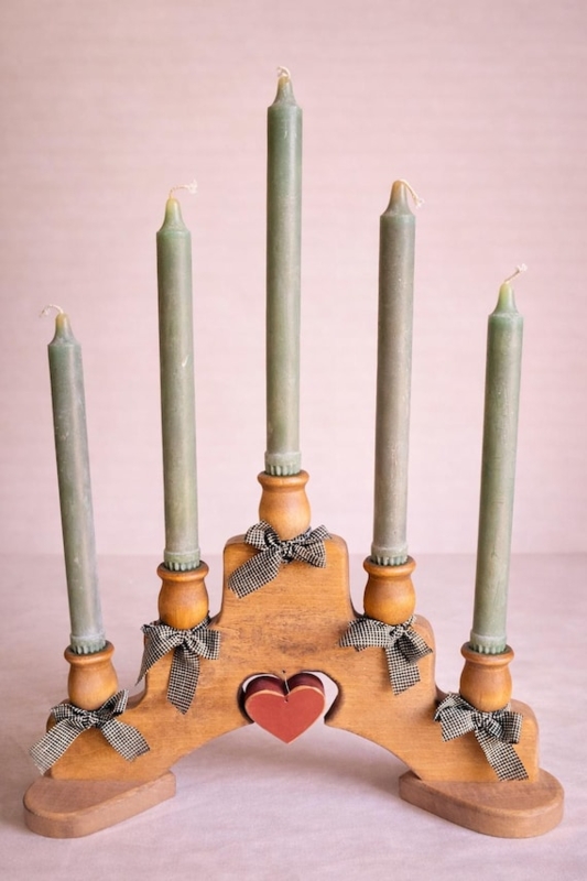 Candelabra Heavily Distressed Wood Three Tier with Rectangular Base