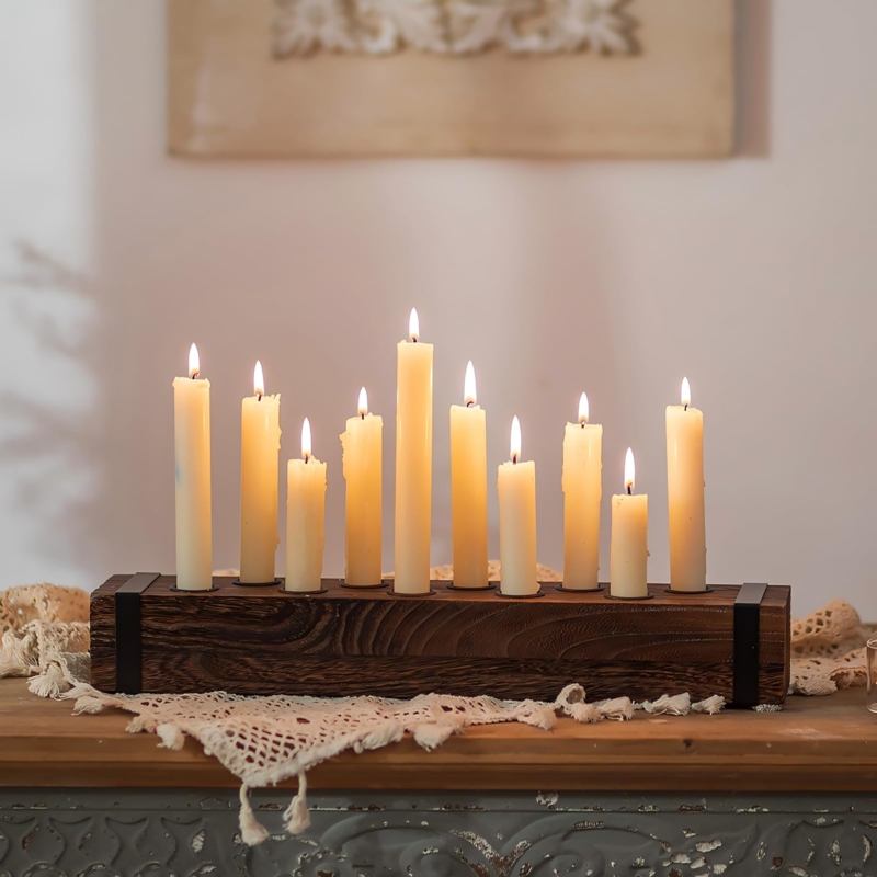 Candelabra Horizontal Wood Block Rustic Farmhouse