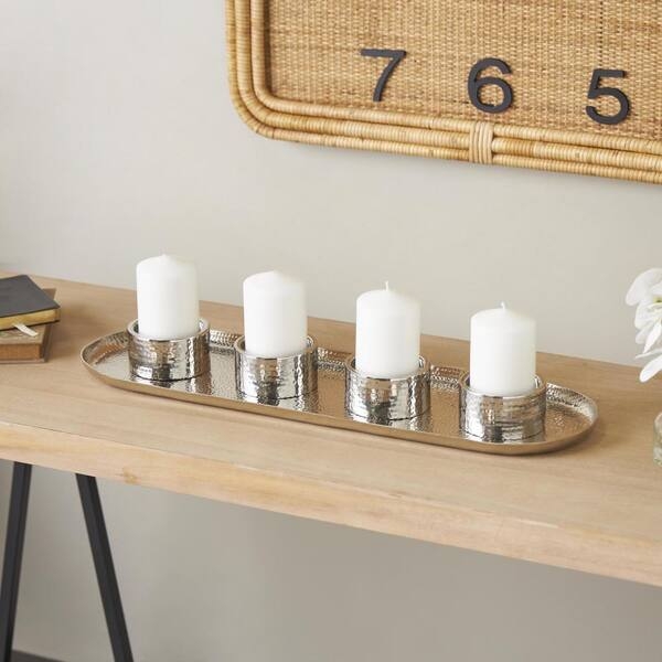 Candelabra Integrated Rectangular Tray, Minimalist Stainless Steel.