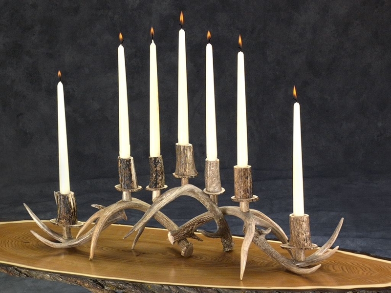 Candelabra Mountain Lodge Mantel Styling with Interlocking Antler Base