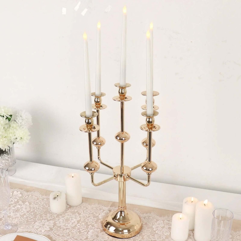 Candelabra Polished Gold Five Arm Traditional Scrollwork Design