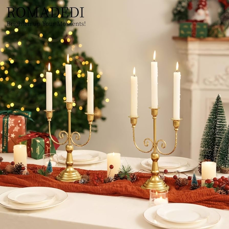Candelabra Polished Gold Three Arm Scrolling Design Set