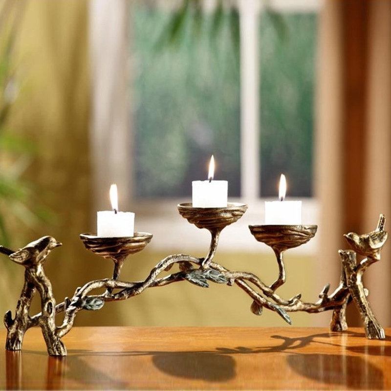 Candelabra Rustic Metal Branch with Bird Details