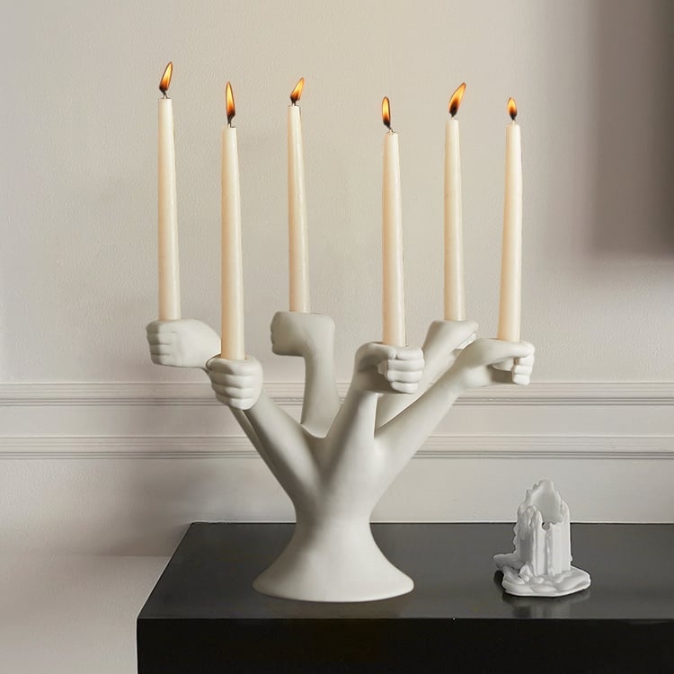 Candelabra Sculptural White Resin Large Abstract