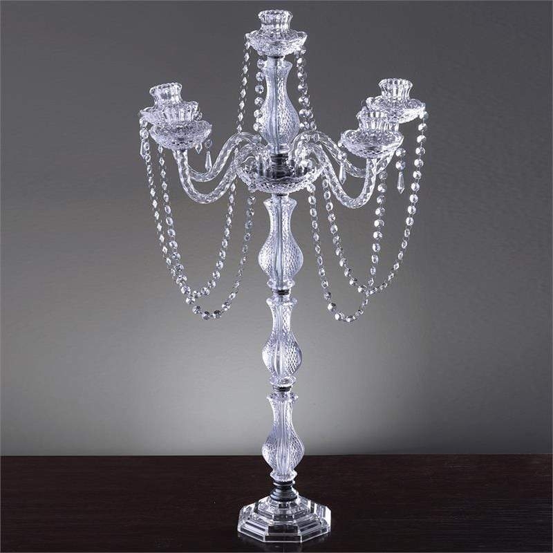 Candelabra Silver Metal 4-Arm with Hanging Crystal Faceted Drops Glam