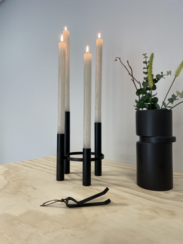 Candelabra Staggered Arms, Stone-like Texture Matte Grey Sculptural.