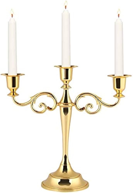 Candelabra Three Arm Ornate Polished Gold Finish