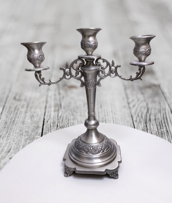 Candelabra Three Arm Silver Metal Scrolled Design Vintage Dining Decor