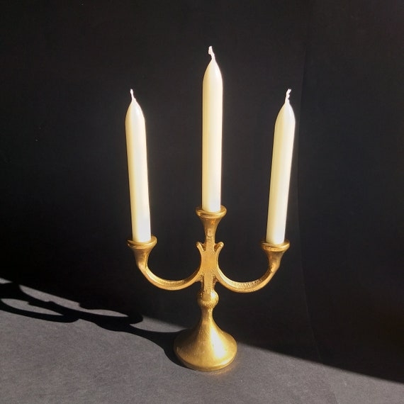 Candelabra Three Armed Hammered Metal Aged Patina Finish