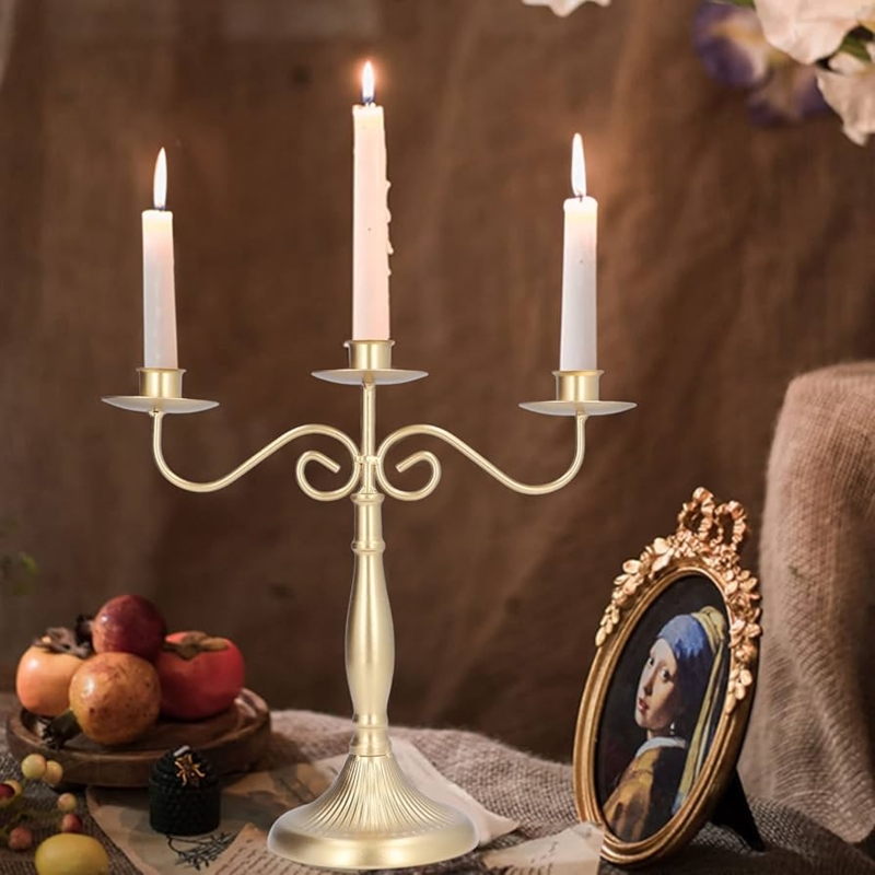 Candelabra Three Head Gold with Slim Minimalist Silhouette