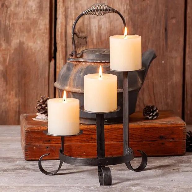 Candelabra Three Tiered Metal with Ring Handle Distressed Bronze