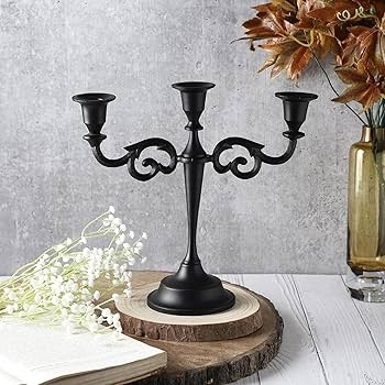 Candelabra Triple Branch Black with Hurricane Glass Shades