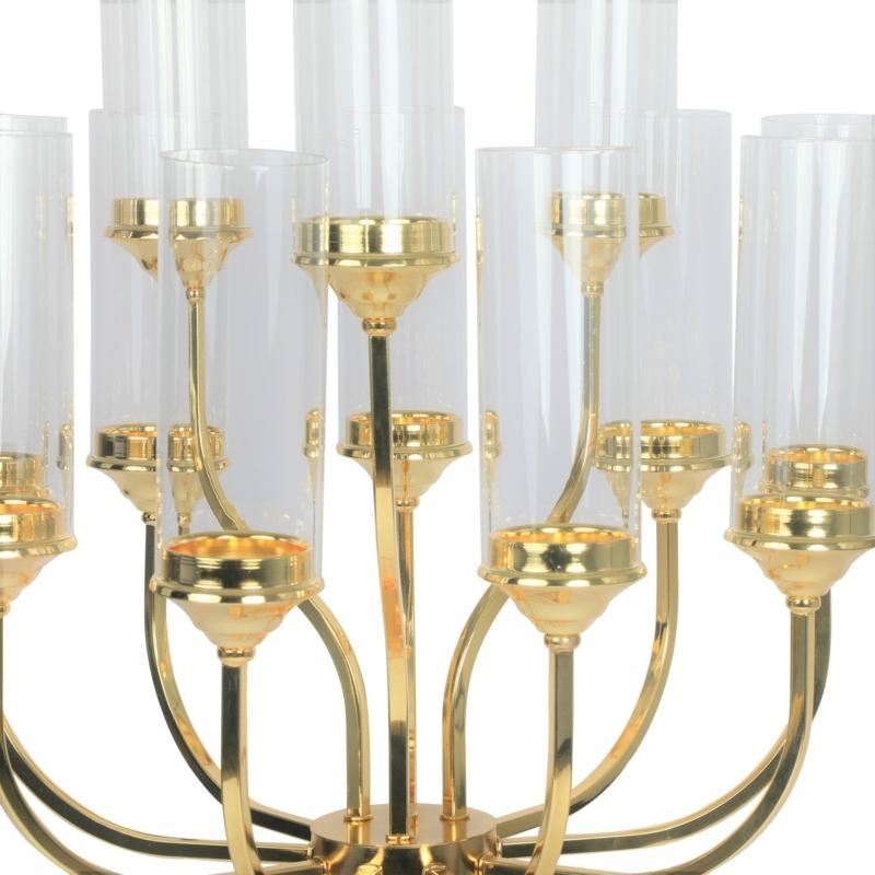 Candelabra Twelve Arm Gold with Glass Cylinders Tall
