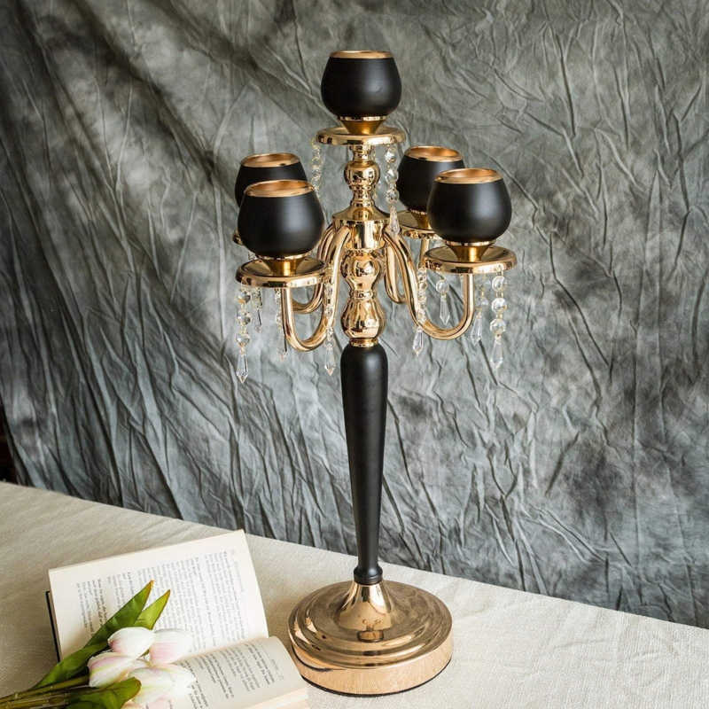 Candelabra, Two-Tone Metal with Faceted Crystal Accents.