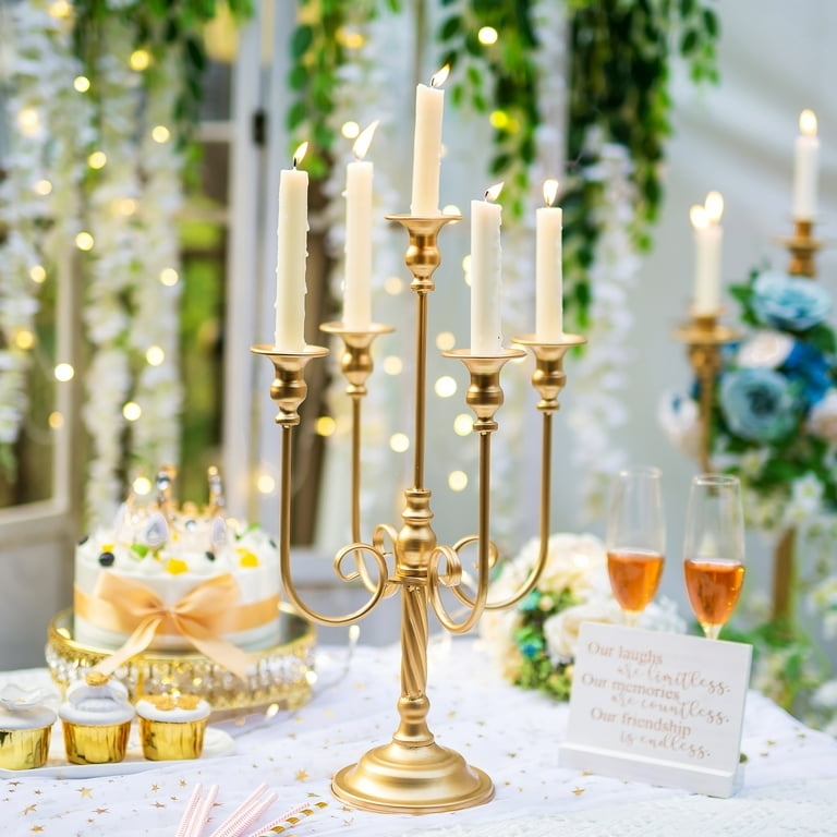 Candelabra with Five-Arm Design, Scrolled Arms in Polished Gold Finish.