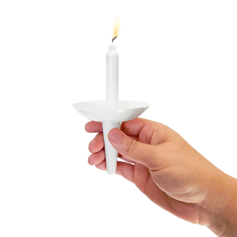 Candle Handheld White Wax with Clear Plastic Drip Protector Disc