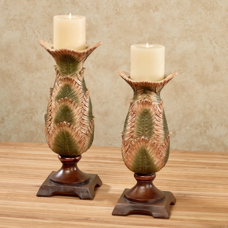 Candle Holder Amber Ombre Glass Palm Tree Silhouette Hurricane
