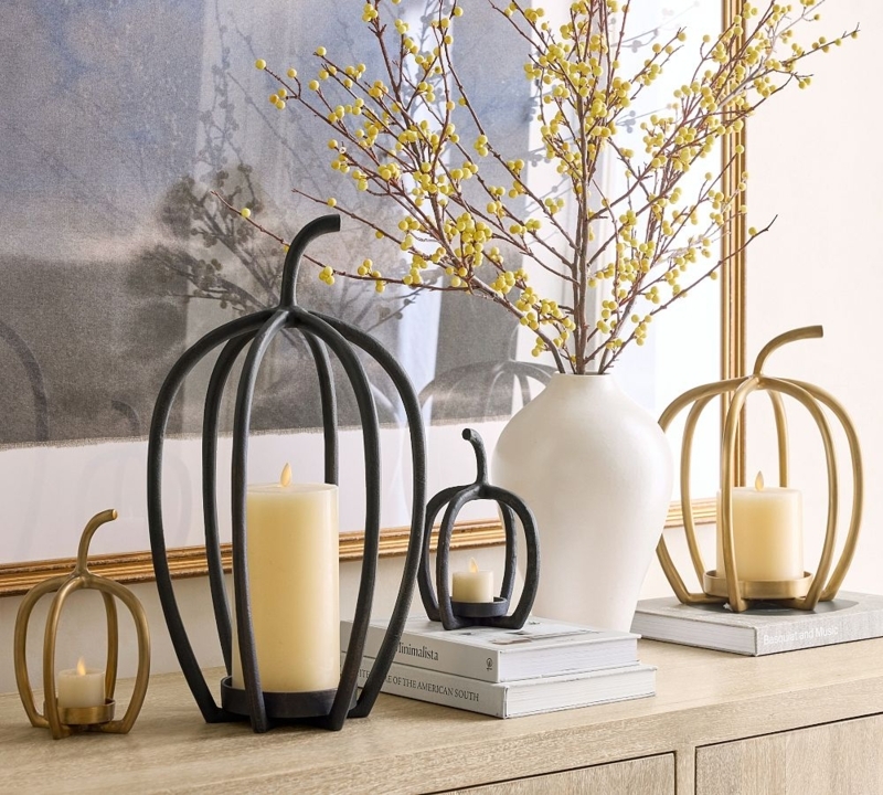 Candle Holder Antique Brass Pumpkin Shape traditional fall mantel accents
