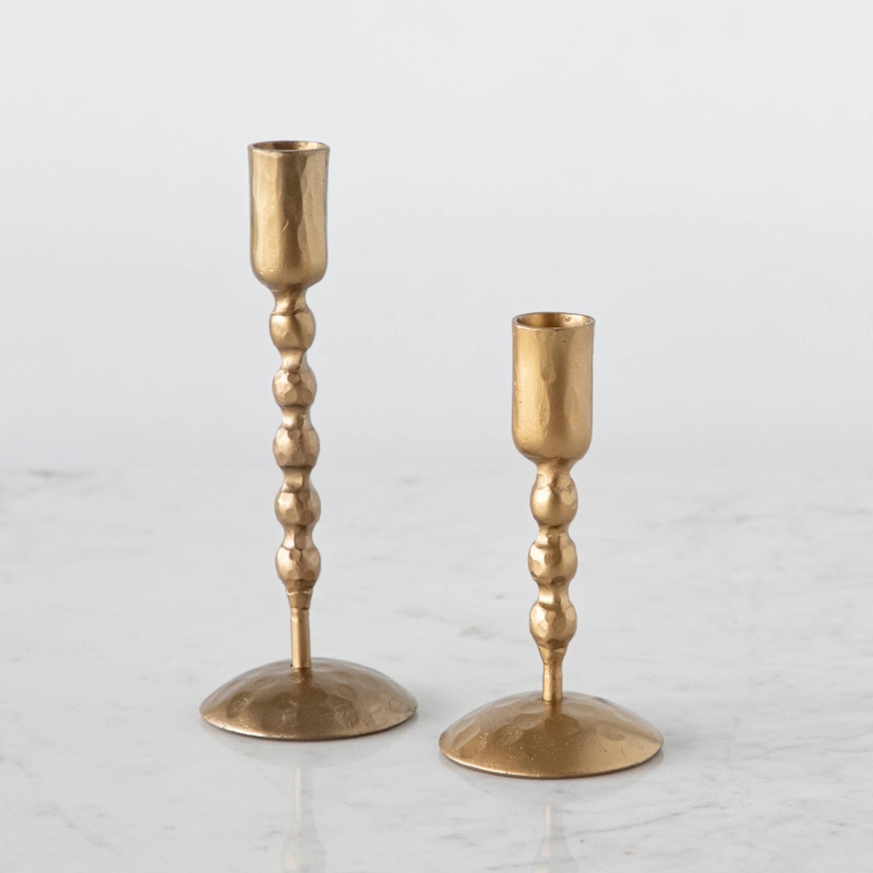 Candle Holder Antique Brass Twisted Hand Forged Iron Artisanal Metal Set