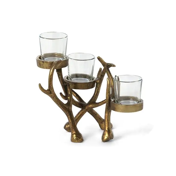 Candle Holder Antler Motif Triple Votive Rustic Centerpiece