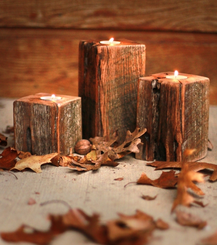 Candle Holder Blocks Reclaimed Wood Look Rustic Centerpiece
