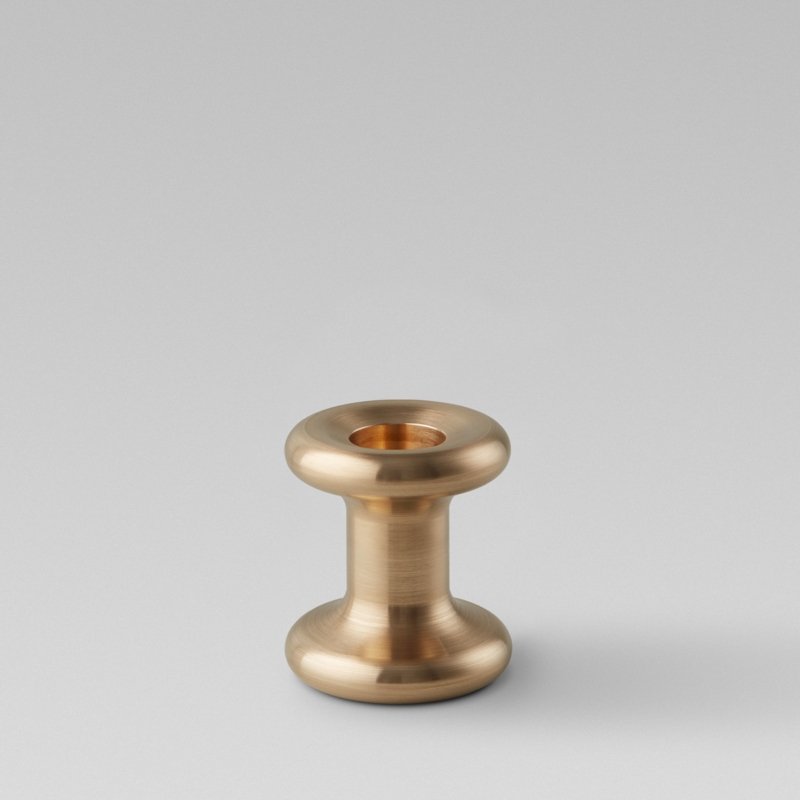 Candle Holder Brass Gold Low Profile Disk Circular Form Brushed Texture