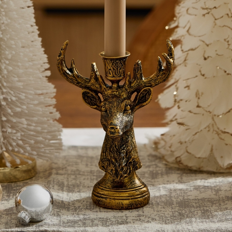 Candle Holder Brushed Brass Reindeer Taper Holder Styling