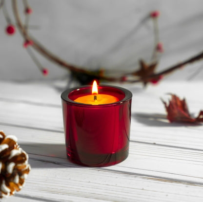 Candle Holder Bundle, Red Glass and Beeswax Votive Set