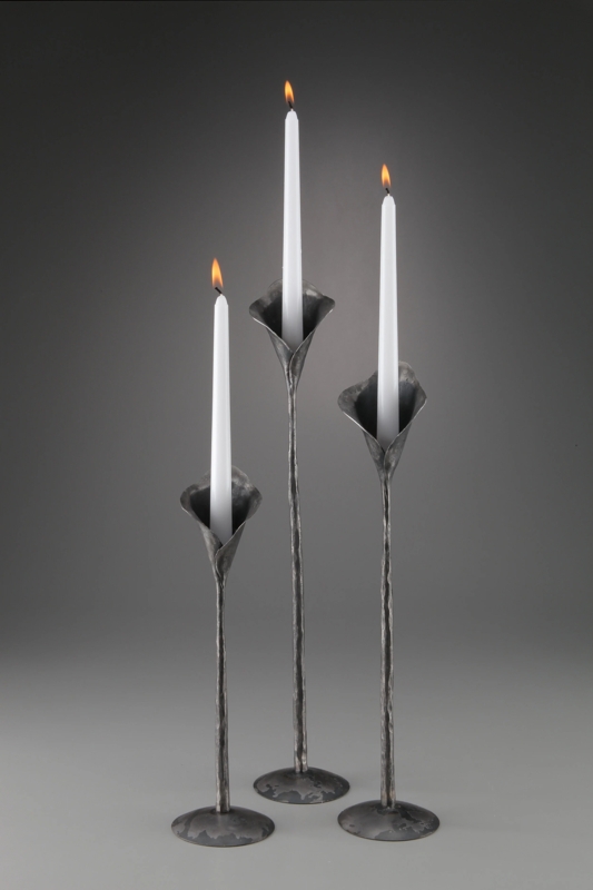 Candle Holder Calla Lily Shape Hand Forged Matte Black Metal