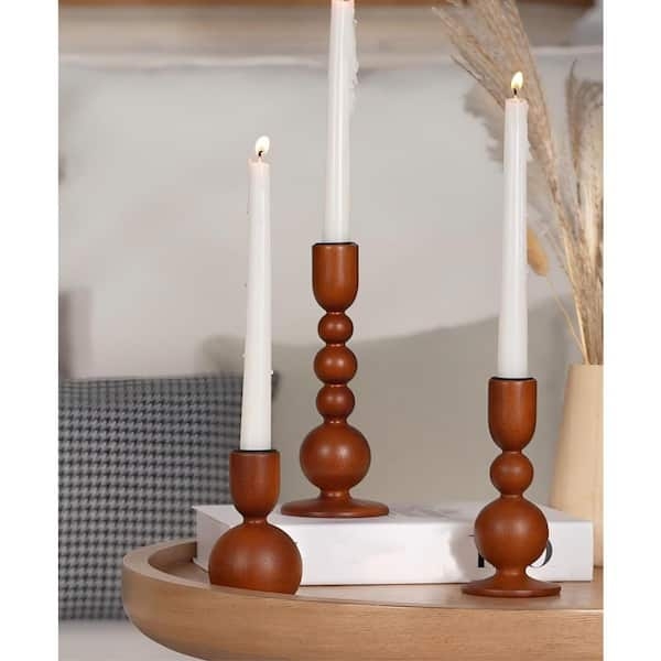 Candle Holder Caramel Finish Graduated Heights Organic Silhouette Set
