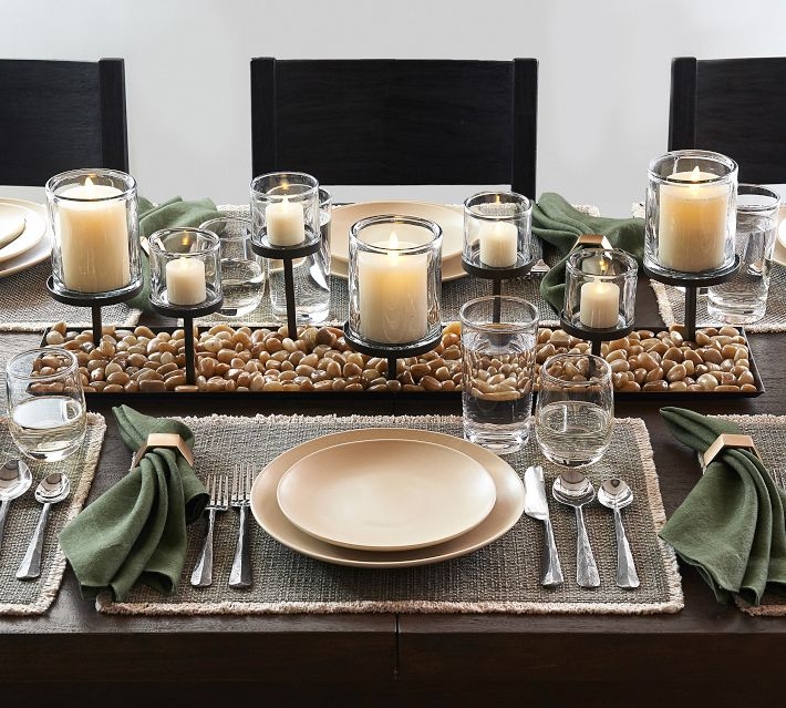 Candle Holder Centerpiece Dark Bronze Staggered Nine Pillar Display