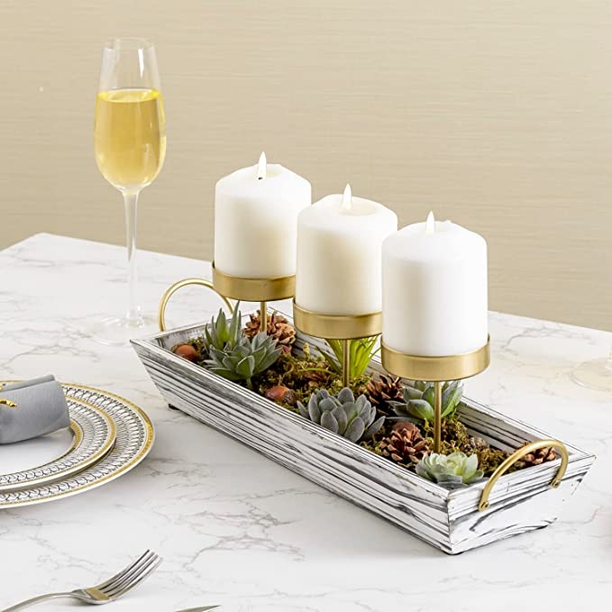 Candle Holder Centerpiece Rustic Wood Box Succulent Planter Base