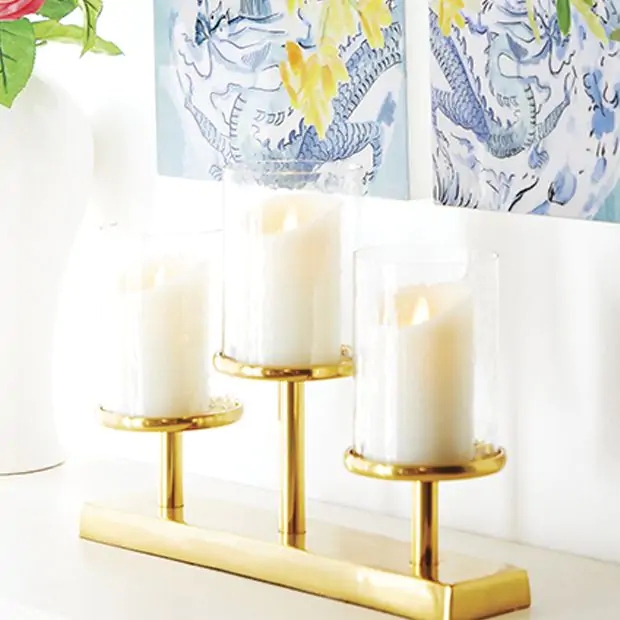Candle Holder Centerpiece Triple with Integrated Greenery Tray