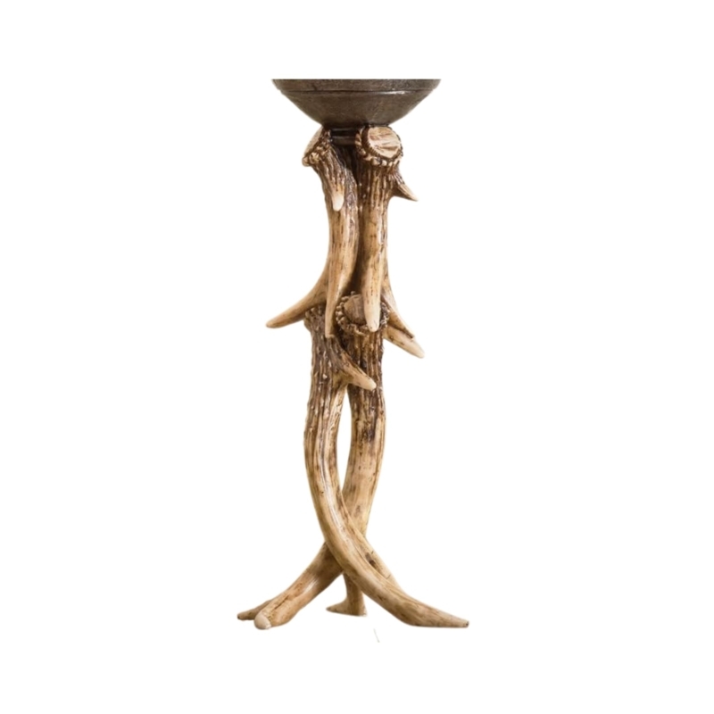 Candle Holder Centerpiece with Faux Bone Finish and Antler Motif