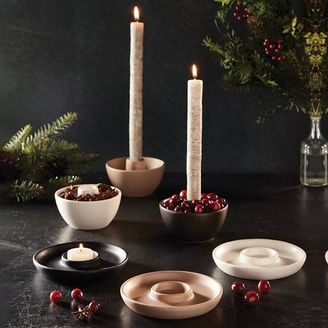 Candle Holder, Ceramic Loop Handle, Speckled Finish, Matte.