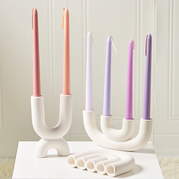 Candle Holder Ceramic Off-White Loop Handle Speckled Stone