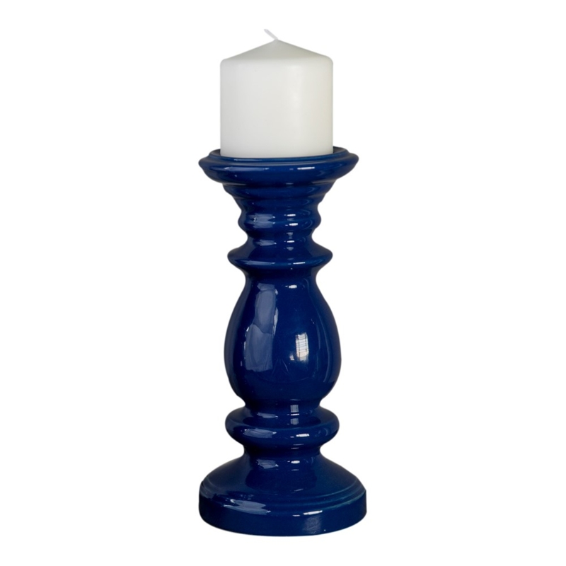Candle Holder Ceramic Weathered Teal Blue Distressed Crackle Glaze