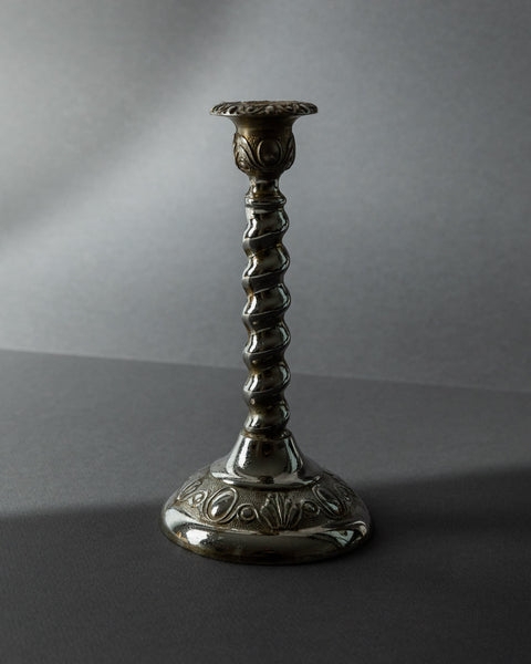 Candle Holder Charcoal Textured Three-Armed Brutalist Candelabra