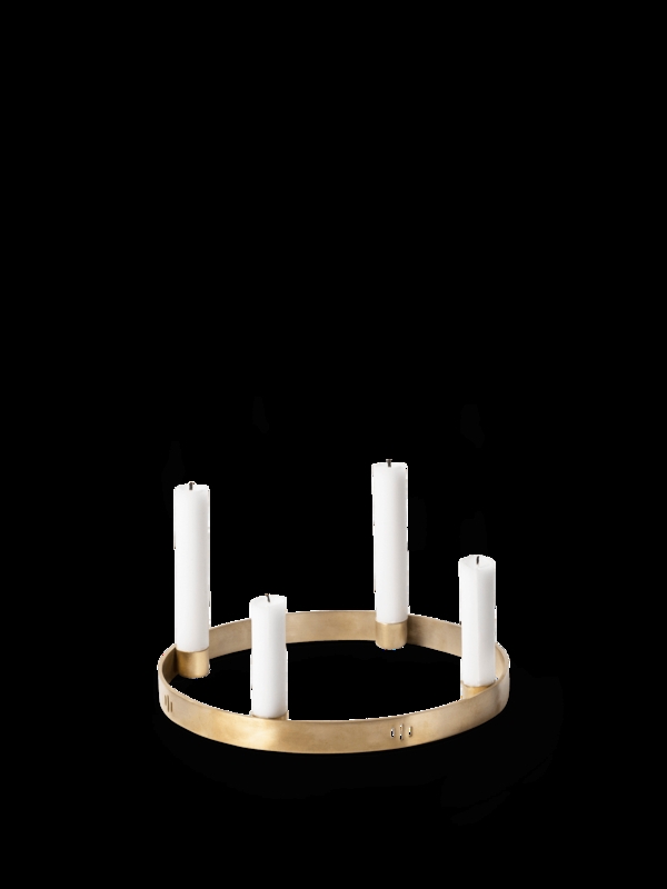 Candle Holder Circular Ring Base, Brass Toned Minimalist Centerpiece.