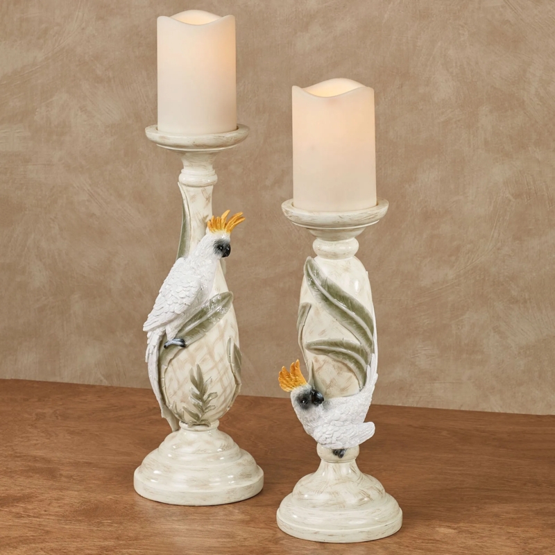 Candle Holder Cockatoo Shape White Gold Metallic Accents