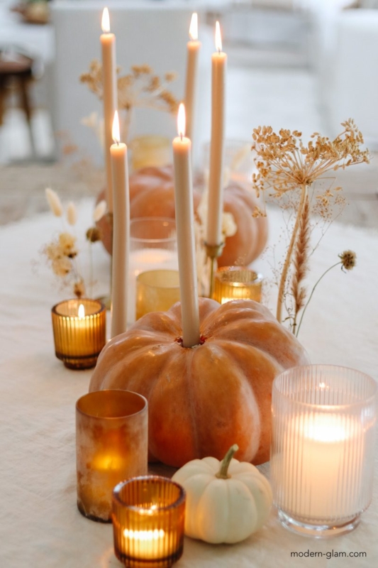 Candle Holder: Creamy White Pumpkin Candle Holders for Fall Decor