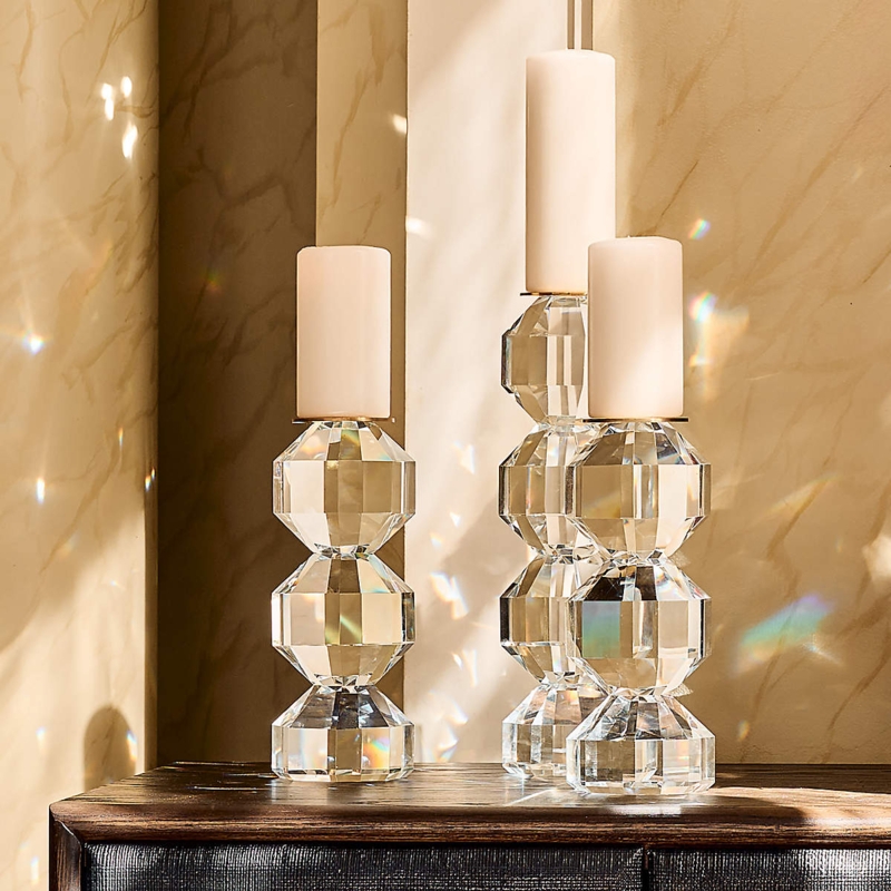 Candle Holder Crystal Multifaceted Geometric Block Architectural Modern