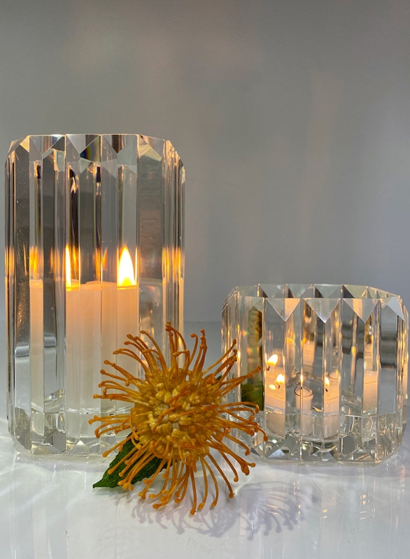 Candle Holder Crystal Pyramid Shape Faceted Geometric Stackable Modern