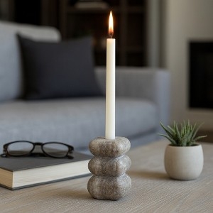 Candle Holder Curved Sculptural Beige Stone-Like Taper